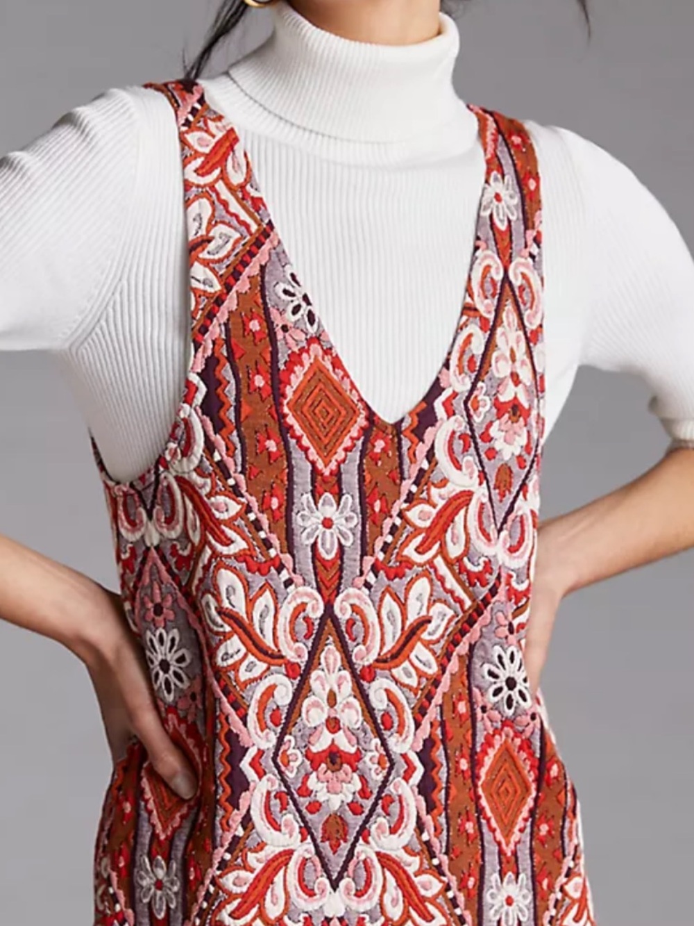 Maeve Red Multi Embroidered V-Neck Dress